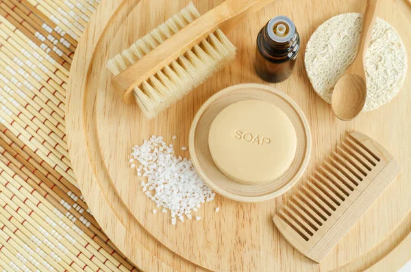 Bar Soap Wooden Hair Brush Body Massage Brush Eco Friendly — Stock Photo, Image