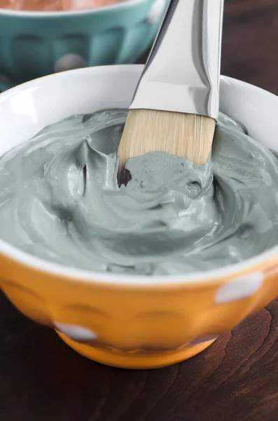 Blue cosmetic clay in a bowl — Stock Photo, Image