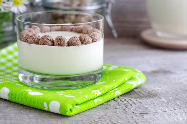 Свежий домашний йогурт с ржаными отрубями — стоковое фото