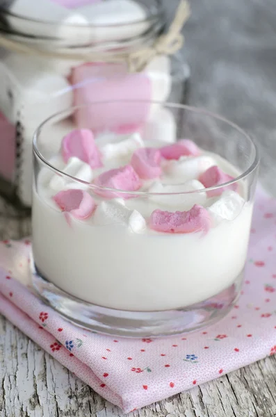 Frischer hausgemachter Joghurt mit Eibisch-Scheiben im Glas — Stockfoto