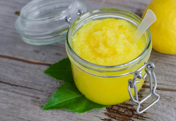 Lemon scrub with sugar, honey and olive oil