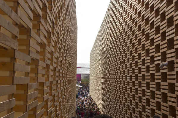Poland Pavilion at Expo 2015, made of wooden crates — Stock Photo, Image
