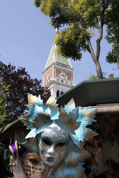 Venetian Mask and bell Tower — Stock Photo, Image