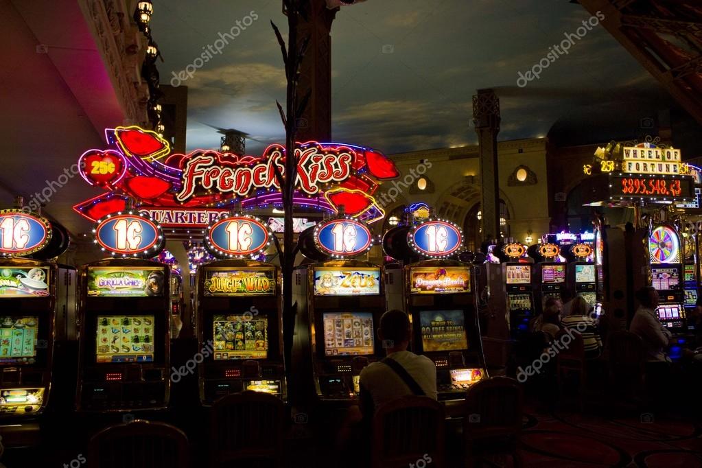 Inside the Paris Casino in Las Vegas, view of the slot machines at