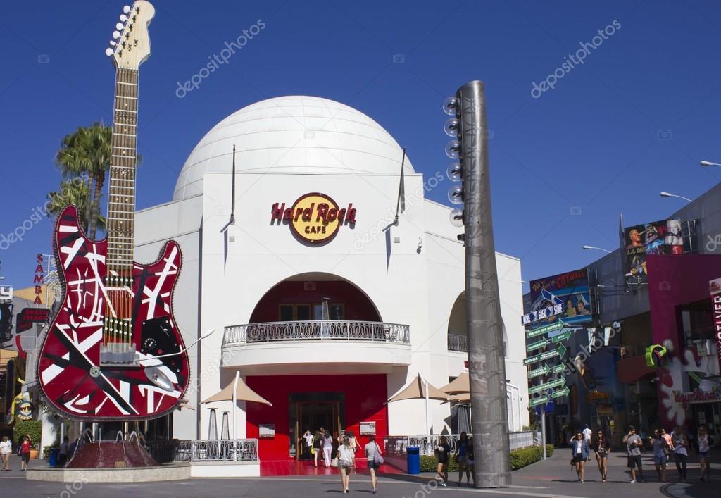 LOS ANGELES, CALIFORNIA - AUG 16 2013: Hard Rock Cafe building inside the Universal Studios in Los Angeles