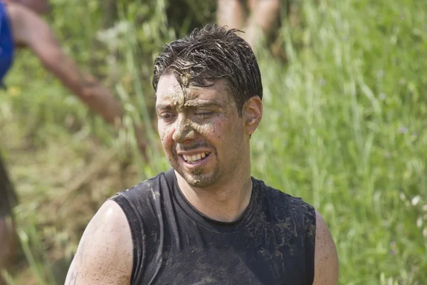 Portrait of a man dirt with mud — Stock Photo, Image