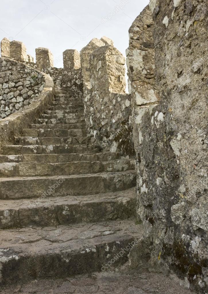 Close up detail of the stairway of Sintra Moorish Castle