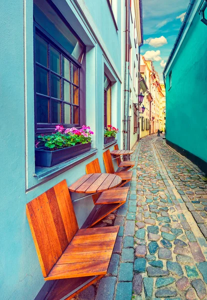 Rue Étroite Dans Vieille Riga Qui Est Capitale Lettonie Célèbre — Photo