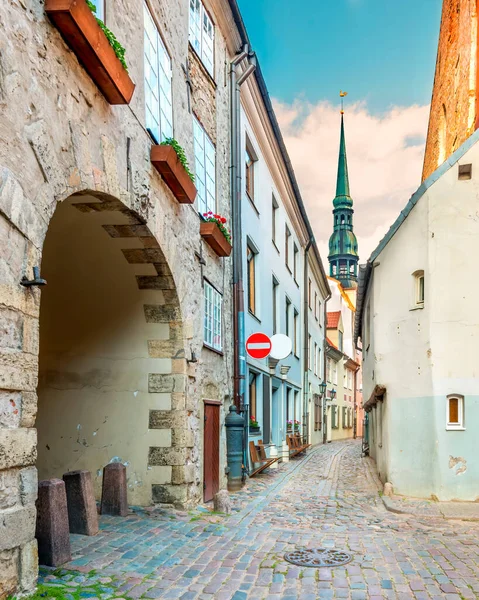 Matin Dans Quartier Médiéval Vieux Riga Ville Est Capitale Lettonie — Photo
