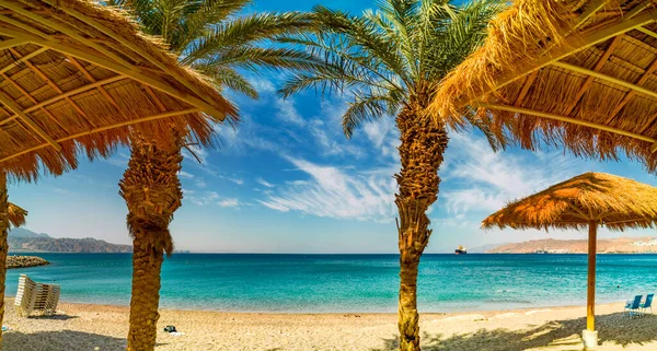 Morning Sandy Beach Red Sea Eilat Famous Tourist Resort City — Stock Photo, Image
