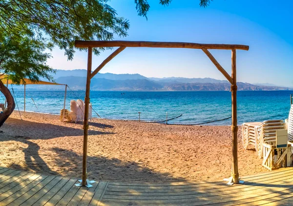 Ráno Centrální Veřejné Pláži Eilat Slavné Turistické Letovisko Rekreační Město — Stock fotografie