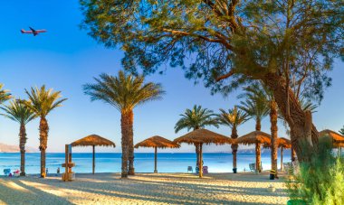 Kızıl Deniz 'in tropikal kumlu plajının manzarası