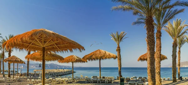 Dia Ensolarado Praia Tropical Mar Vermelho Eilat Israel — Fotografia de Stock