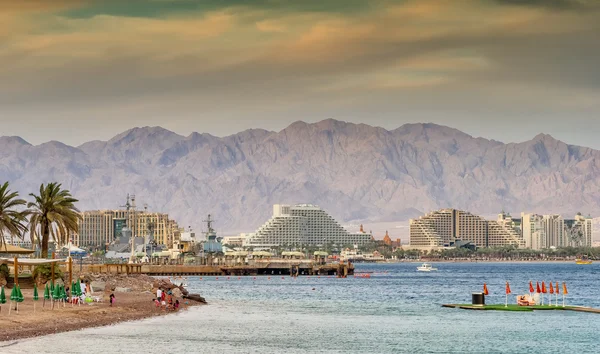 Nézd a a központi strandtól, Eilat, Izrael — Stock Fotó