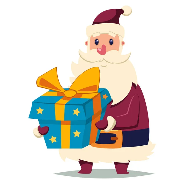 Weihnachtsmann Mit Geschenkkarton Vector Cartoon Weihnachtsfigur Isoliert Auf Weißem Hintergrund — Stockvektor
