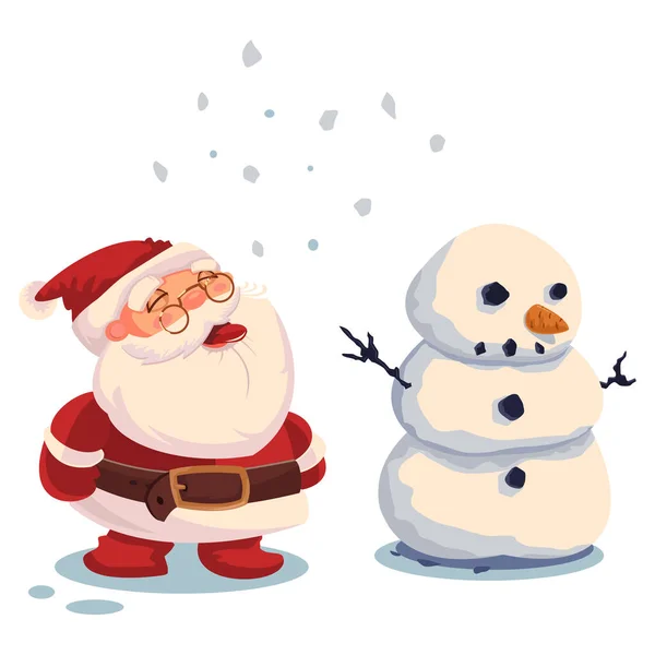 Santa Claus Snowman Vector Christmas Cartoon Character Isolated White Background — Stock vektor