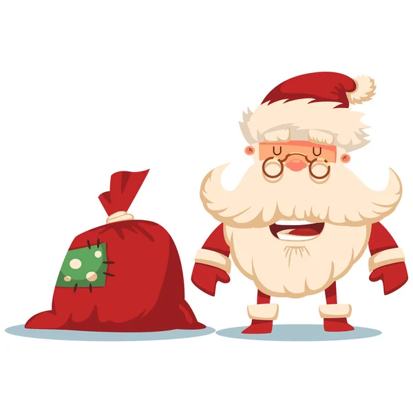 Sonríe Santa Claus Con Saco Regalo Rojo Vector Ilustración Dibujos — Vector de stock