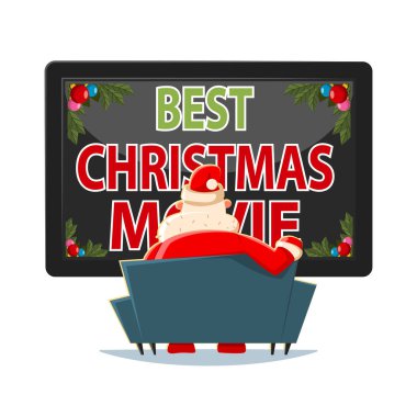 En iyi Noel filmleri vektör çizimi. Noel Baba kanepede televizyon izliyor..