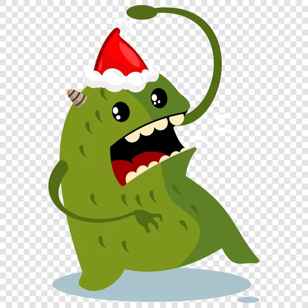 Monstro Natal Dos Desenhos Animados Chapéu Pai Natal Caráter Vetorial —  Vetores de Stock