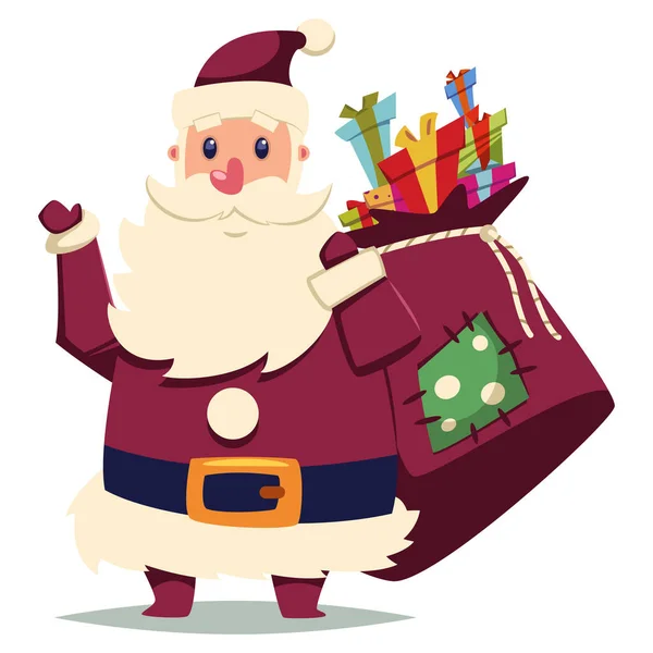 Weihnachtsmann Mit Geschenksack Vector Cartoon Weihnachtsfigur Isoliert Auf Weißem Hintergrund — Stockvektor