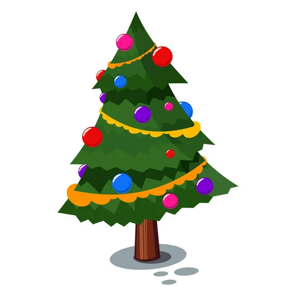 Árbol Navidad Decorado Bolas Guirnalda Icono Dibujos Animados Vectorial Aislado — Archivo Imágenes Vectoriales