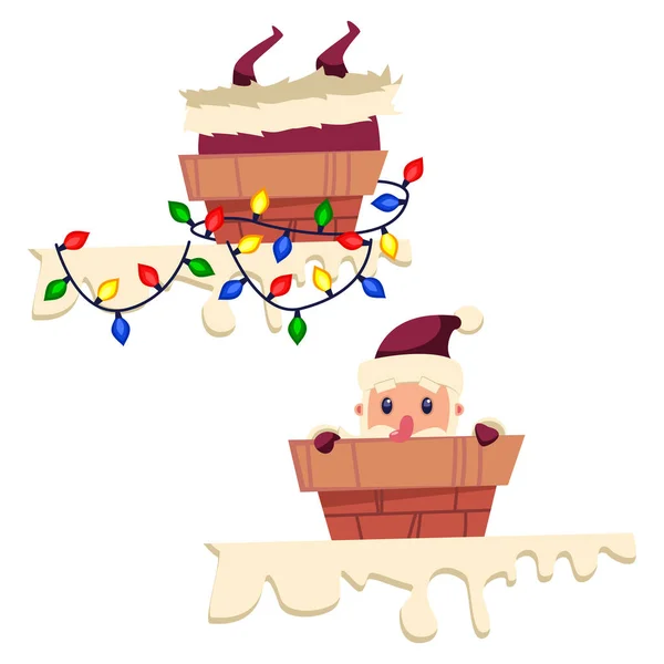 Santa Claus Chimenea Con Una Guirnalda Caricatura Vectorial Personaje Navidad — Archivo Imágenes Vectoriales