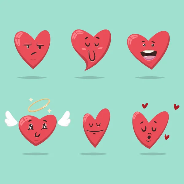 Смешное Сердце Разными Выражениями Лица Эмоциями Vector Cartoon Cute Characters — стоковый вектор