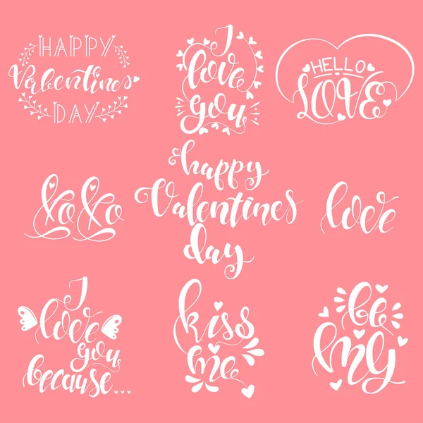 Happy Valentines Day Cinta Kutipan Ditetapkan Teks Kaligrafi Tulisan Tangan - Stok Vektor