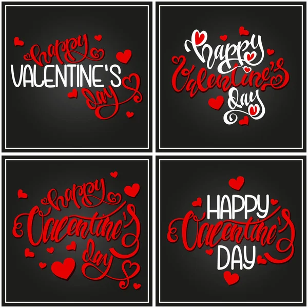 Happy Valentine Day Card Design Little Red Hearts Handwritten Calligraphy — Stock Vector