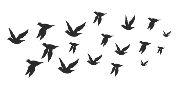 Manada Palomas Palomas Silueta Negra Vuelo Ilustración Plana Vectorial Migración — Archivo Imágenes Vectoriales