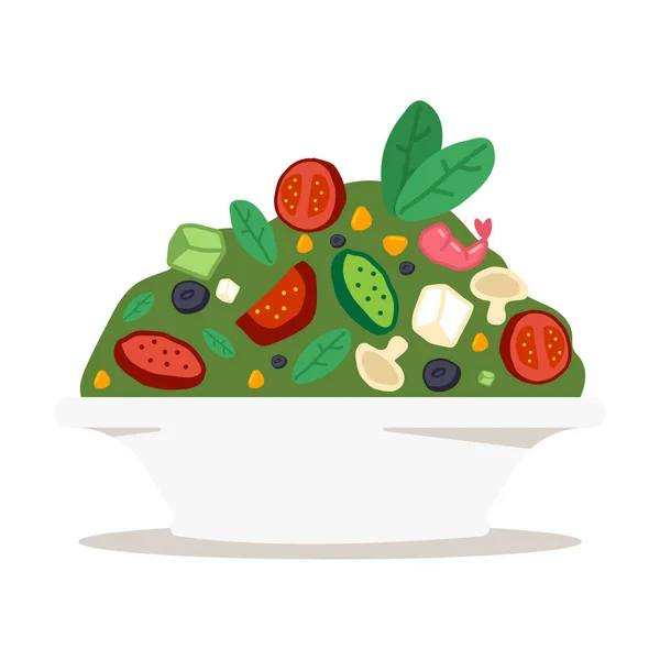 Saladeira Com Legumes Queijo Camarões Ilustração Desenho Animado Vetorial Isolado — Vetor de Stock