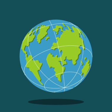 Arkaplanda Dünya haritası düz gezegen vektör simgesine sahip Dünya küresi izole edildi.