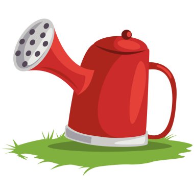 Su bidonu. Sulama toprağı için bahçe aletleri ve malzemeler. Vektör karikatür çizimi beyaz arkaplanda izole edildi.