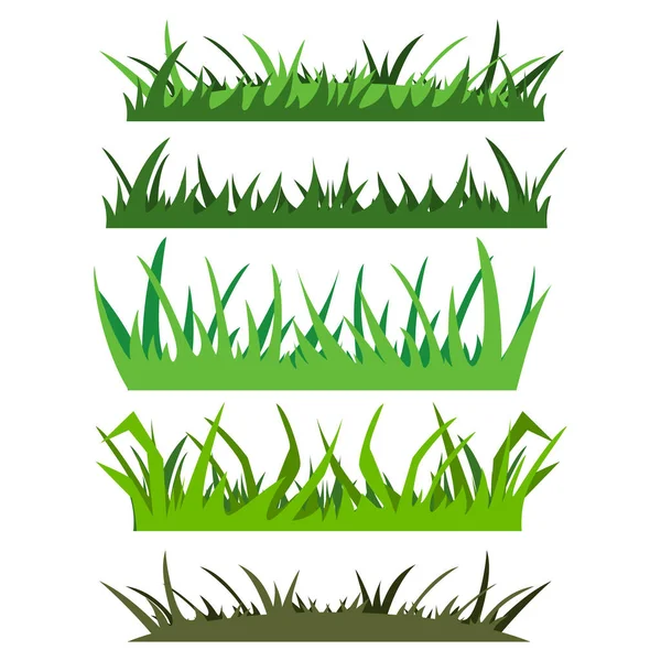 Groen Gras Rand Vector Set Geïsoleerd Witte Achtergrond — Stockvector