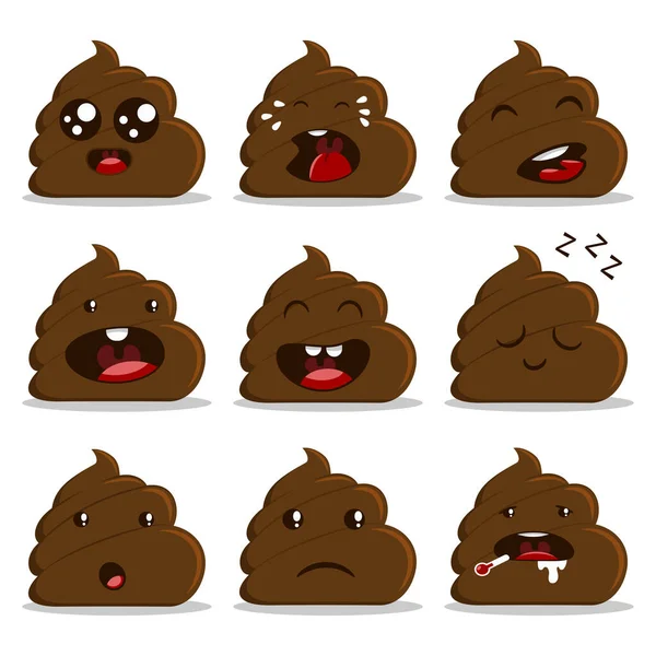Cute poop with different emotion set. Vector cartoon flat icons isolated on white background.