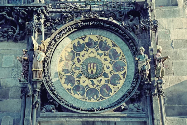 Astronomische Uhr (orloj) Nahaufnahme in Prag, Tschechische Republik, e — Stockfoto