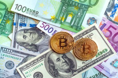 Dolar ve bikonun, dijital para biriminin ve internet üzerindeki finansal işlemlerin (rota, takas, ticaret, çember - kavram) artan rolünün soyut bir sembolü olması)