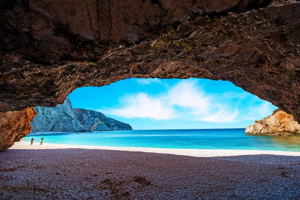 Paisagem Fascinante Através Das Falésias Praia Porto Katsiki Ilha Lefkada — Fotografia de Stock