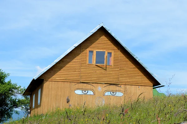 Ein malerisches Haus mit aufgemalten Augen auf der Vorderseite — Stockfoto