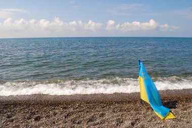 Deniz kıyısında zemin karşı Ukrayna'nın bayrak 