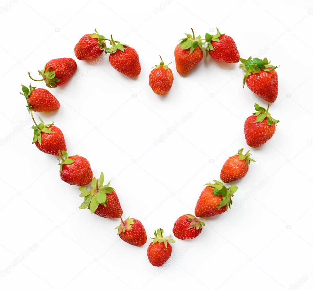 Red heart shaped strawberry (wish-card, valentine, 14 February, 