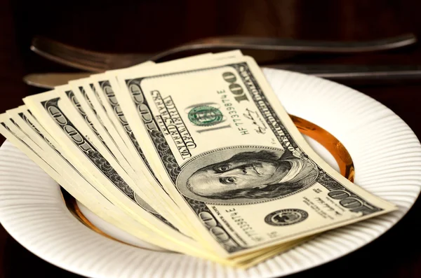 Dollars on a plate (loans, financing, financial hunger - concept — Stock Photo, Image