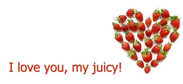 Red heart shaped strawberry (wish-card, valentine, 14 February, — Stock Photo, Image