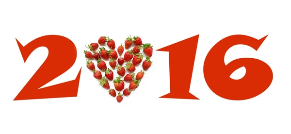 Christmas motif with heart shaped strawberries (2016, New Year c — Stock Photo, Image