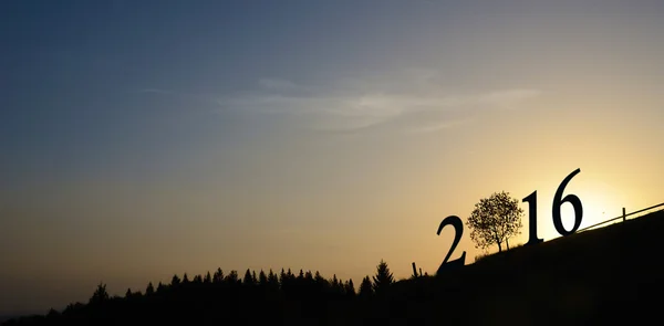 Motivo navideño de figuras en 2016 sobre el fondo del sol —  Fotos de Stock