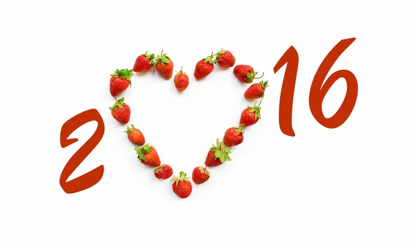 Christmas motif with heart shaped strawberries (2016, New Year c — Stock Photo, Image