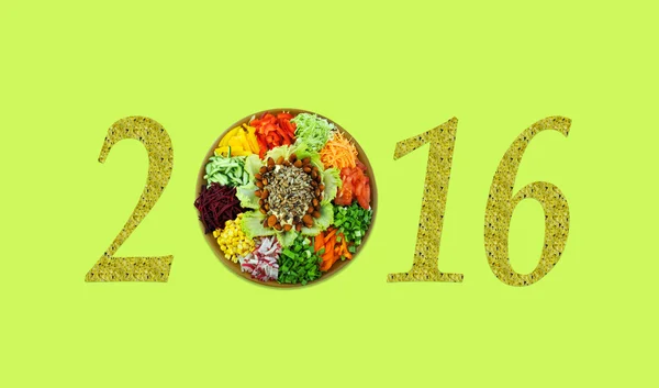 Weihnachtsmotiv mit frischem Salatvitamin (2016, Neujahrskarte) - — Stockfoto