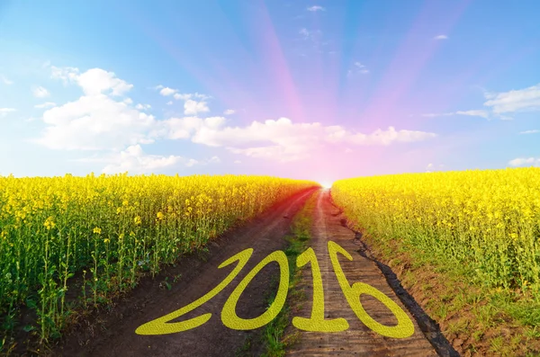 Christmas Card, Happy New Year, 2015, the road to better brighte — Stock Photo, Image