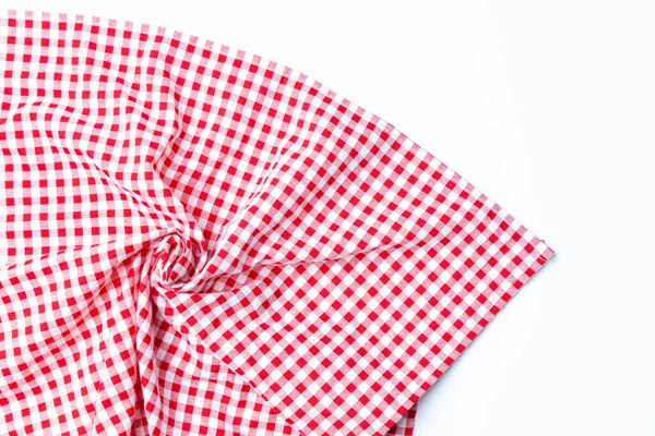 Kırmızı ve beyaz kumaş kopyalama alanı ile izole edildi. Üst görünüm peçete kontrolörleri beyaz zemin üzerinde kırmızı ve beyaz katlanmış.