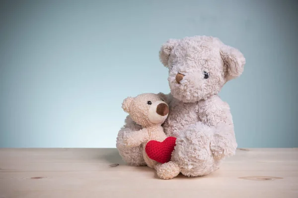 Große Und Kleine Braune Teddybären Die Eng Umschlungen Sitzen Zeigen — Stockfoto